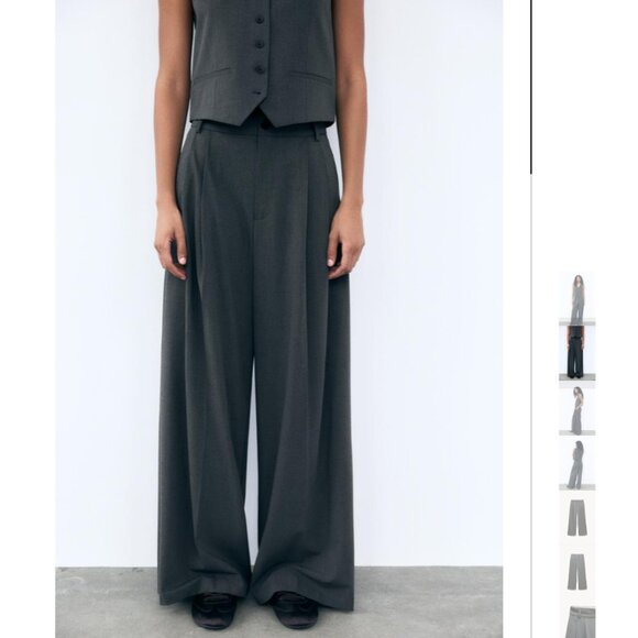 NWT ZARA 2 PIECES MATCH SET SUIT VEST WITH BACK STRAP + DOUBLE PLEAT PANTS GRAY - Picture 2 of 13